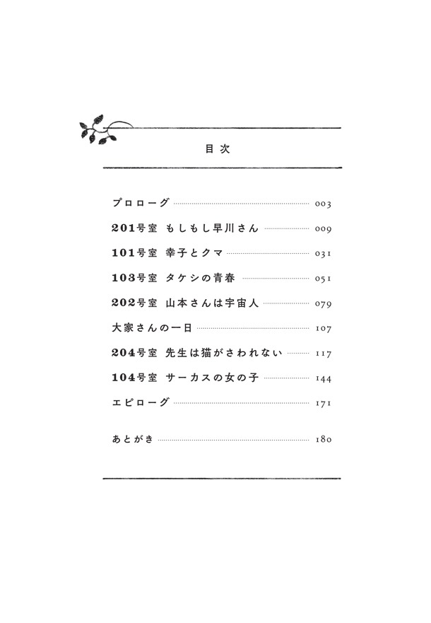「坂の途中の小鳩荘」の目次ページ。