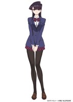 古見硝子（CV：古賀葵）のキャラクタービジュアル。見た目は誰もが振り向く美少女だが、極度のコミュ症で他人に話しかけようとすると緊張で表情が固まってしまい、「どうやって話しかけよう」「話しかけた後どうしよう」と考えてしまう。夢は友達を100人作ること。