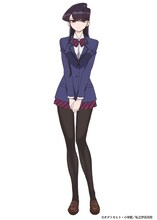 古見硝子（CV：古賀葵）のキャラクタービジュアル。見た目は誰もが振り向く美少女だが、極度のコミュ症で他人に話しかけようとすると緊張で表情が固まってしまい、「どうやって話しかけよう」「話しかけた後どうしよう」と考えてしまう。夢は友達を100人作ること。