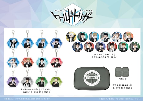 「アクリルキーホルダー」、「缶バッジ」、「プロテクト収納ケース」。