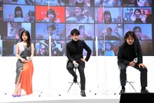 左から有村架純、佐藤健、江口洋介。