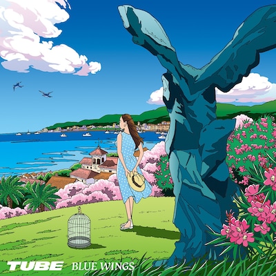 わたせせいぞうがイラストを手がけたTUBEのニューシングル「BLUE WINGS」のジャケット。