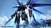 「実物大フリーダムガンダム立像」の演出時に LED ビジョンに流れる映像より。