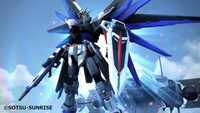 「実物大フリーダムガンダム立像」の演出時に LED ビジョンに流れる映像より。