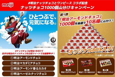 「#明治ナッツチョコとワンピース コラボ記念 ナッツチョコ1000個山分けキャンペーン」