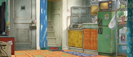 劇場アニメ「漁港の肉子ちゃん」の背景美術。