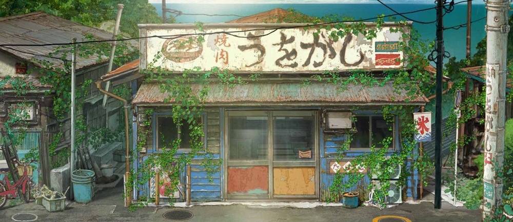 劇場アニメ「漁港の肉子ちゃん」の背景美術。
