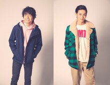 「WOWOWオリジナルドラマ『グラップラー刃牙はBLではないかと考え続けた乙女の記録ッッ』」で（左から）竹野航平役の岡山天音、柴本大寿役の神尾楓珠。