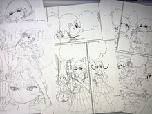 福満しげゆきによるネームと下描きのサンプル。