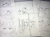 福満しげゆきによるネームと下描きのサンプル。