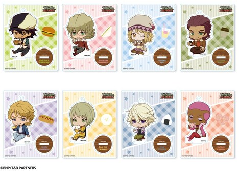 「にいてんご アクリルスタンド」全8種。左上段から鏑木・T・虎徹、バーナビー・ブルックス Jr.、カリーナ・ライル、アントニオ・ロペス。下段左からキース・グッドマン、ファン・パオリン、イワン・カレリン、ネイサン・シーモア。