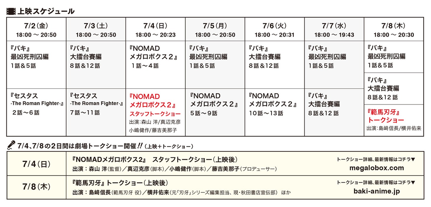 「夏の初めの格闘技アニメ祭」上映スケジュール