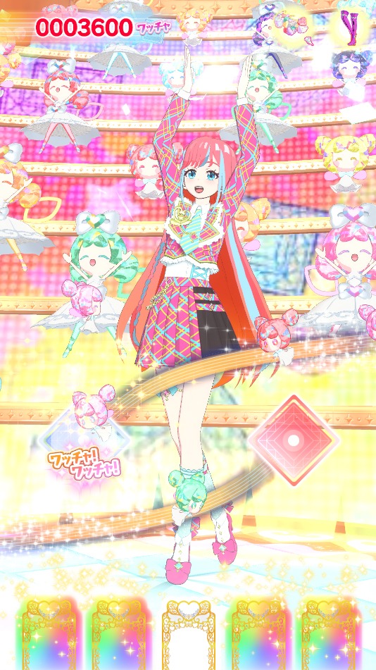 アミューズメントゲーム「ワッチャプリマジ！」のプレイ画面イメージ。