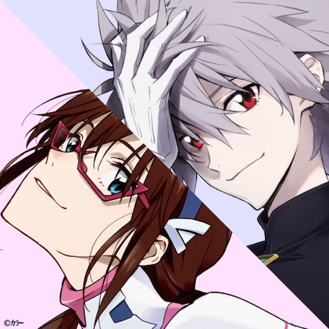 ミニポスターの「真希波・マリ・イラストリアス」バージョンおよび「渚カヲル」バージョンのサンプル。