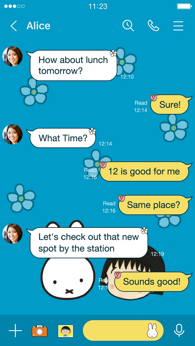 「maruko meets miffy」LINE着せかえのイメージ。