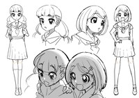 満田一によるキャラクターラフデザイン。左が屋島あかり（CV：富田美憂）、右が北山なぎ（CV：前田佳織里）。 (c)studio hb/満田一