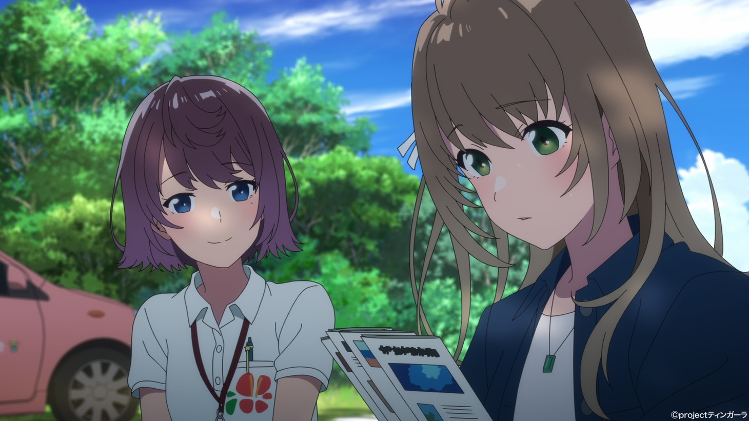 アニメ「白い砂のアクアトープ」第1話の場面カット。