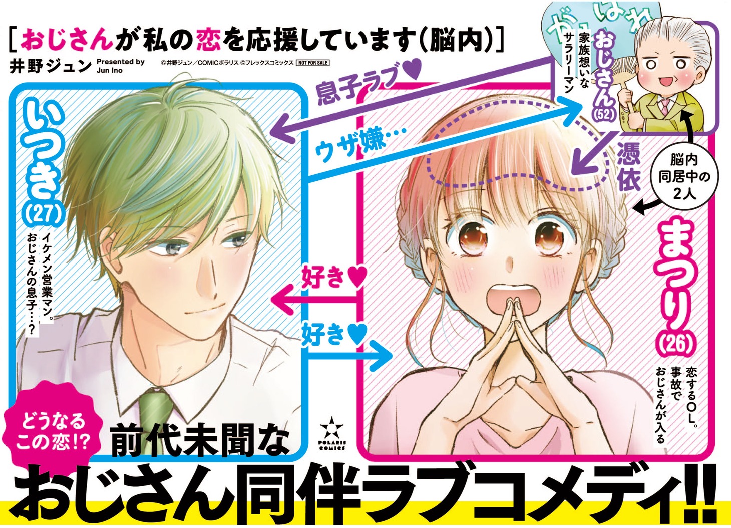 「おじさんが私の恋を応援しています（脳内）」のPOP。