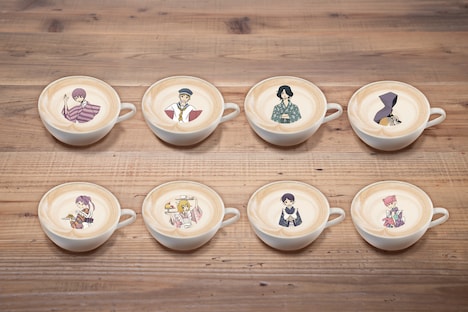久米田描き下ろしビジュアルのキャラクターを使用した「喫茶ナポリ店ホットラテ」全8種。