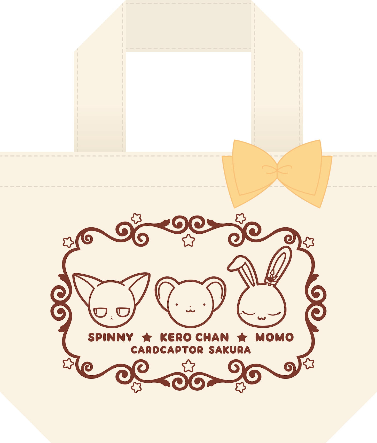 「カードキャプターさくら クリアカード編 紅茶入りミニトートバッグ『ケロちゃん＆スッピー＆モモ』」のミニトート。