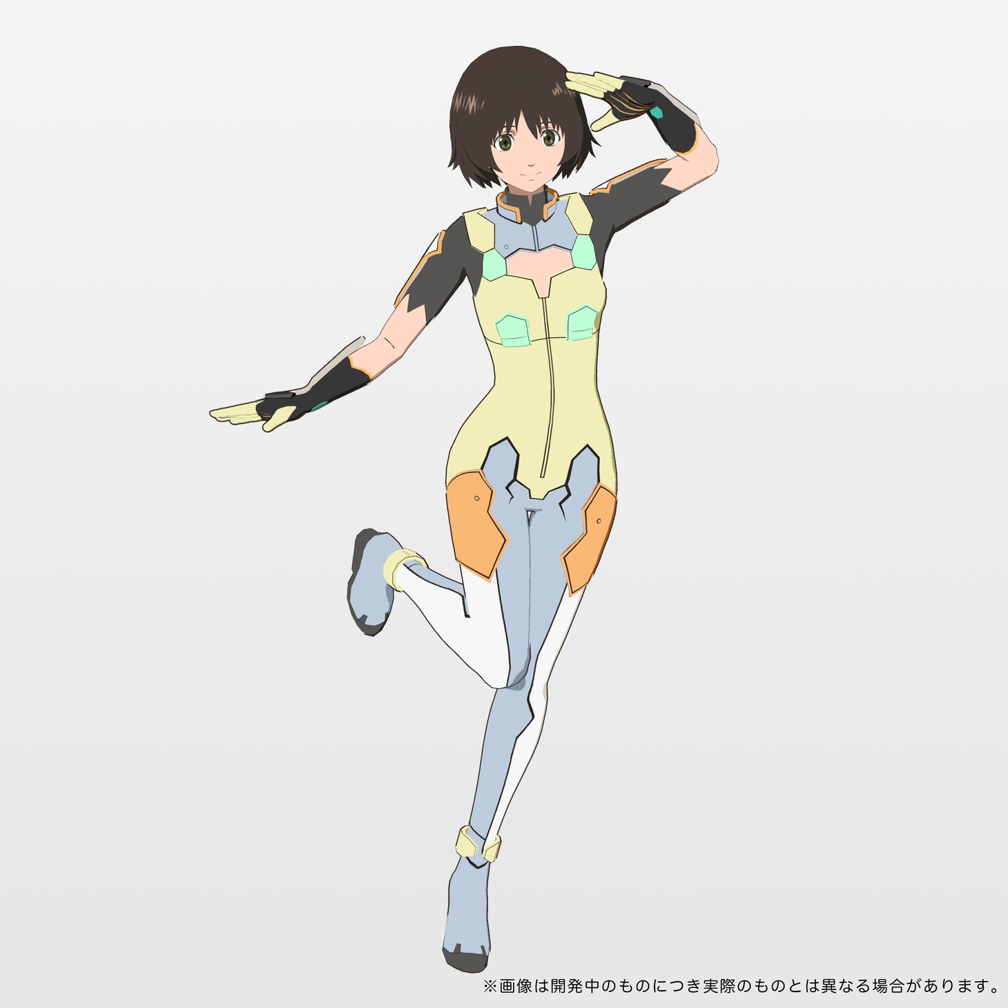 ホロスーツを着用した守凪了子のデジタルフィギュア。