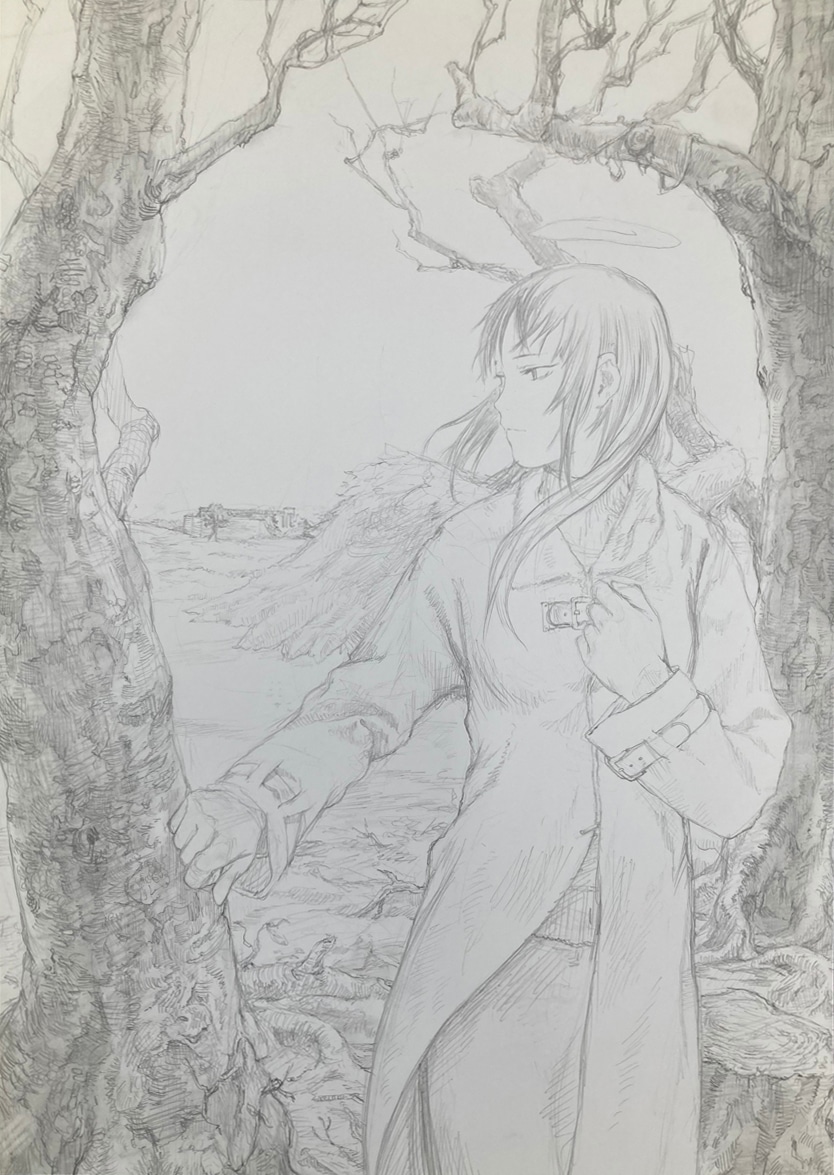 「安倍吉俊原画展 灰羽連盟とその周辺」展示作品より。 (c)安倍吉俊・光輪密造工房