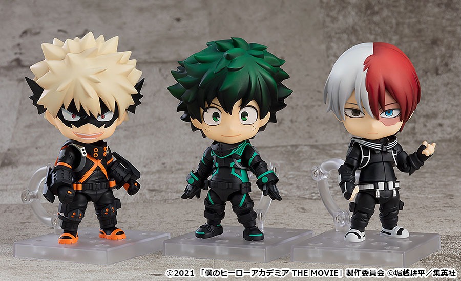 左から「ねんどろいど 爆豪勝己 ステルススーツVer. 」「ねんどろいど 緑谷出久 ステルススーツVer.」「ねんどろいど 轟焦凍 ステルススーツVer. 」。