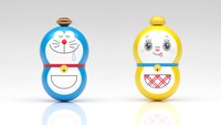 「『とっておきドラえもん おいしいうれしいグルメ編』特別版」に同梱される、ピーナッツ型フィギュアシリーズ「クーナッツ」の「ドラえもん（どら焼き）」と「ドラミ（メロンパン）」。(c)藤子プロ・小学館