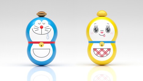 「『とっておきドラえもん おいしいうれしいグルメ編』特別版」に同梱される、ピーナッツ型フィギュアシリーズ「クーナッツ」の「ドラえもん（どら焼き）」と「ドラミ（メロンパン）」。(c)藤子プロ・小学館