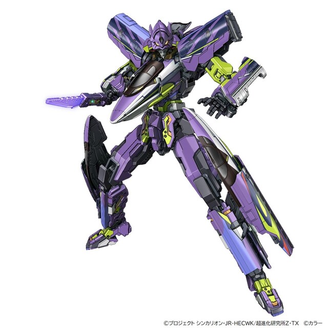 「シンカリオンZ 500 TYPE EVA」の姿。新幹線超進化研究所京都支部と、特務機関NERVが共同で開発。俊敏な動きを活かし「プログレッシブシンゴウトウ」を武器に活躍する。