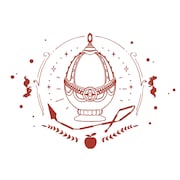 一部アイテムに使われている図柄。杏子をモチーフにしており、ソウルジェムやりんご、槍が描かれている。