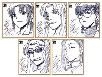 「Onslaught オンスロート ブラック・ラグーン イラスト集」の限定版に付属する「描き下ろしサイン入り複製ミニ色紙5枚」。