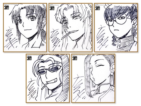 「Onslaught オンスロート ブラック・ラグーン イラスト集」の限定版に付属する「描き下ろしサイン入り複製ミニ色紙5枚」。