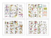 単行本版オールカラー複製画（プリント）のイメージ。 左上から時計回りで「おなら」「お風呂」「お習字」「すきっぷ」。