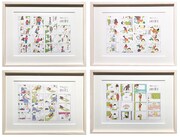 単行本版オールカラー複製画（額装あり）。 左上から時計回りで「すきっぷ」「お習字」「お風呂」「おなら」。