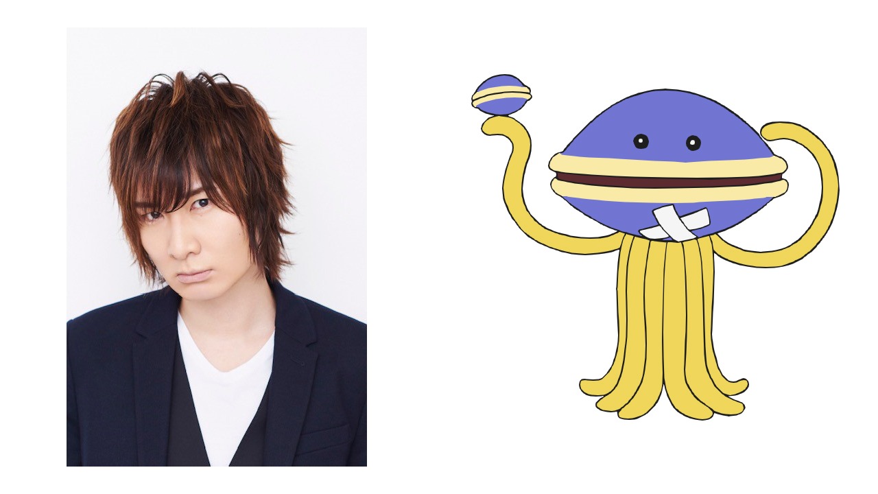 前野智昭（左）とドラヤキ星人①（右）。