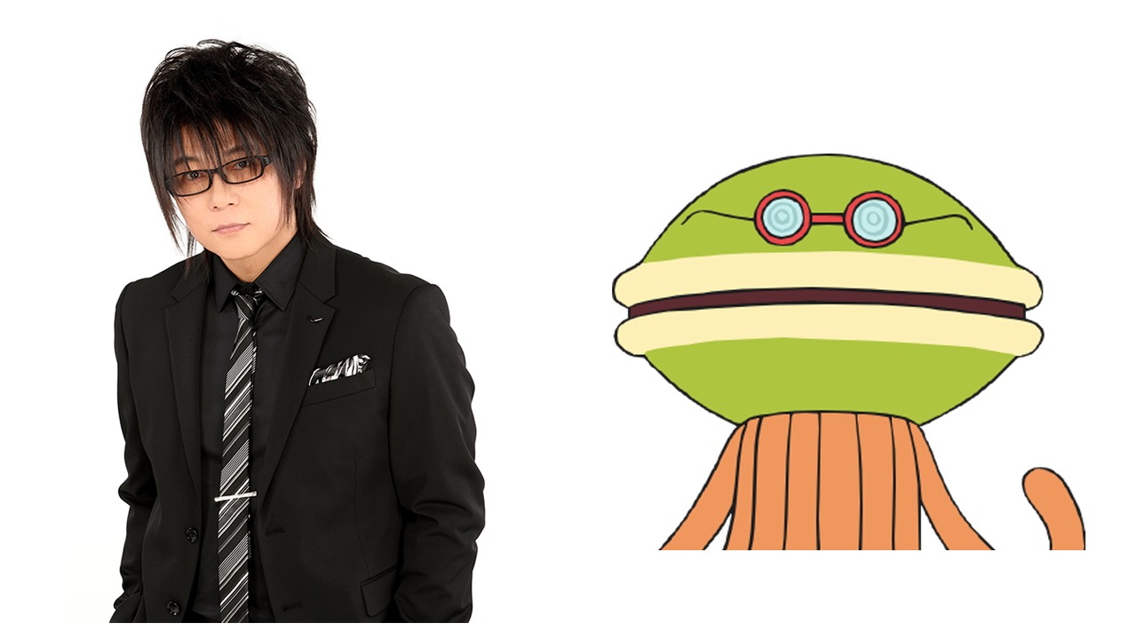 森川智之（左）とドラヤキ星人の通信士（右）。