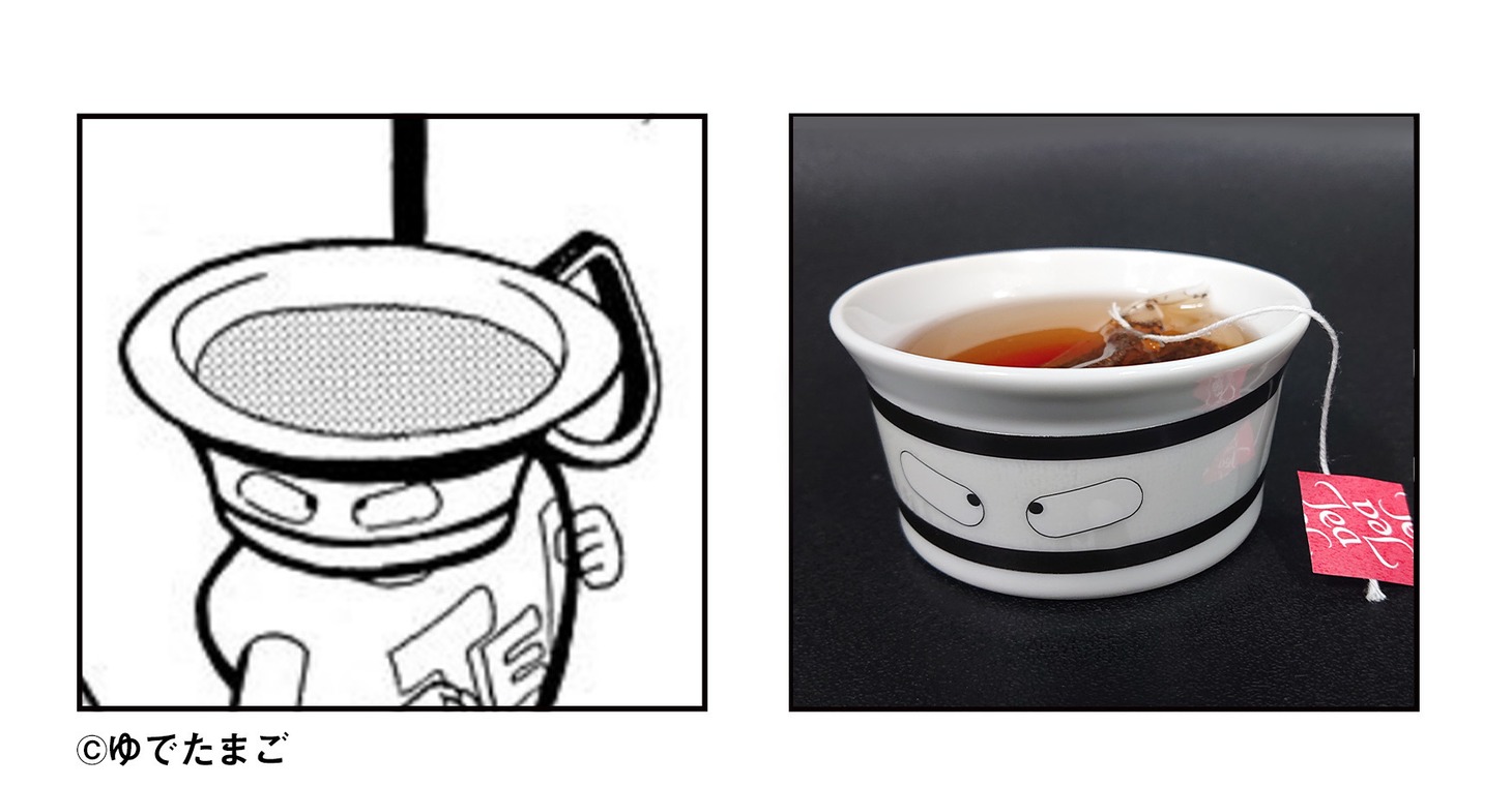 「ティーパックマン紅茶」に付属するシールの使用例。