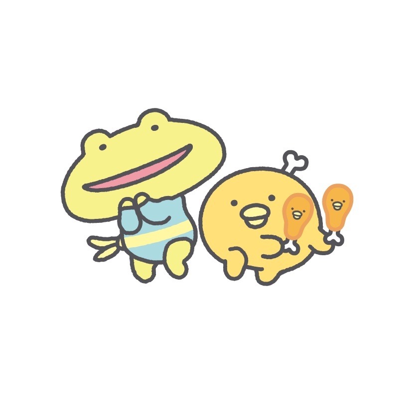 スキップガエル先生（左）とほねチキン（右）。