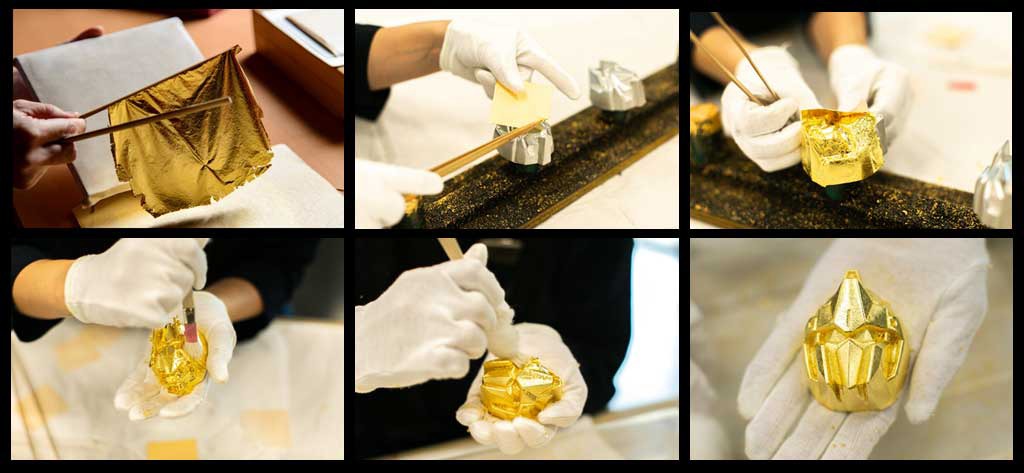 金箔貼りの製造工程。
