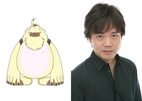 アンゴラモンのキャラクタービジュアル（左）と、中井和哉（右）。