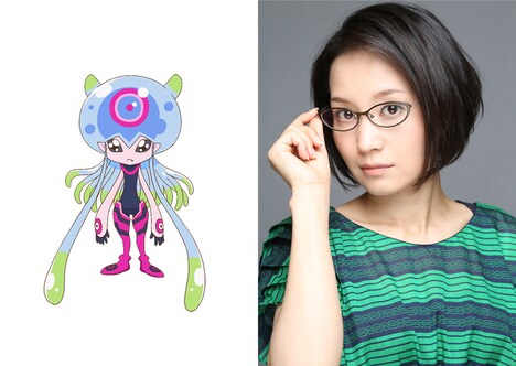 ジェリーモンのキャラクタービジュアル（左）と、嶋村侑（右）。