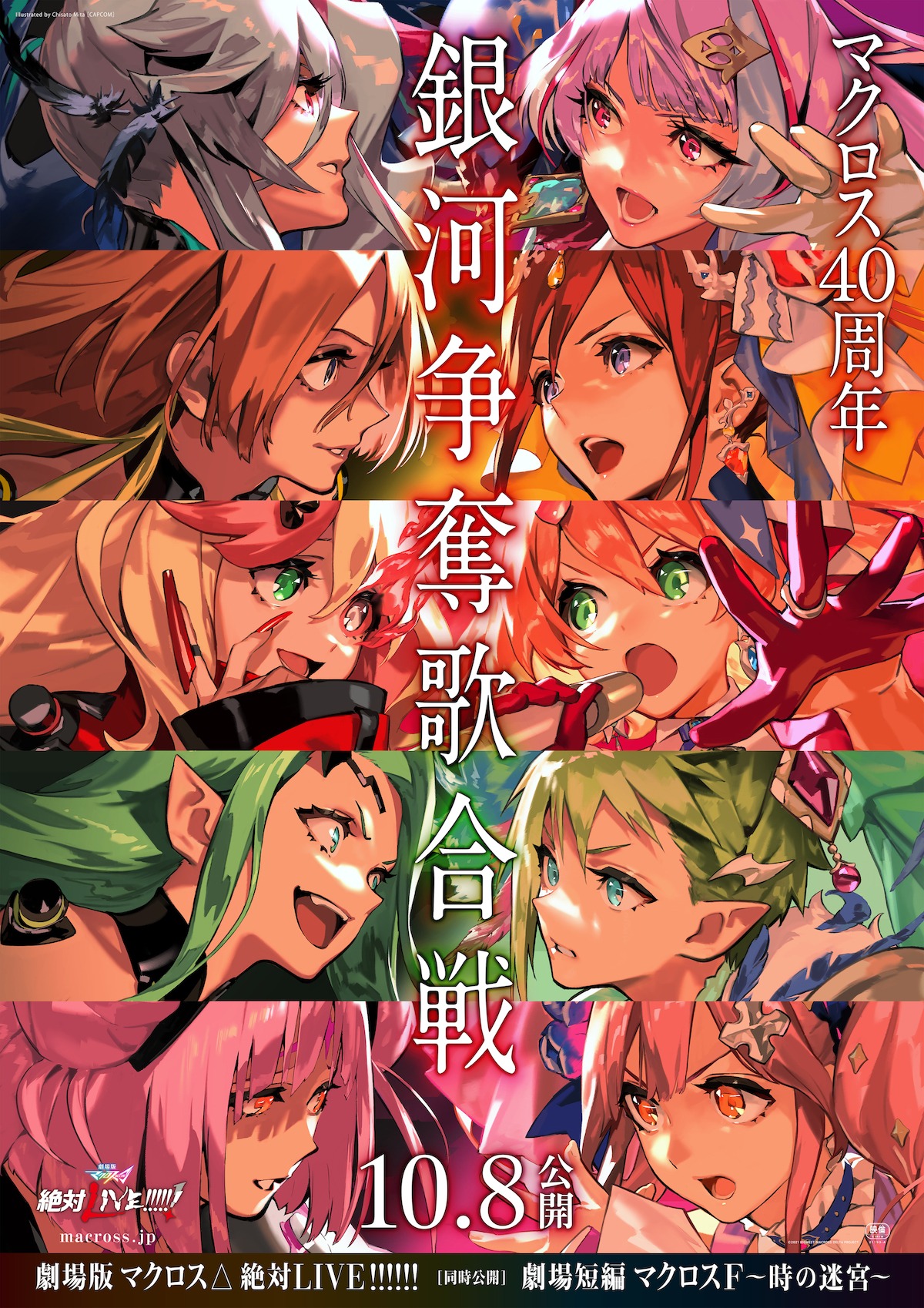 「劇場版マクロスΔ 絶対LIVE!!!!!!／同時上映 劇場短編マクロスF ～時の迷宮～」キービジュアル