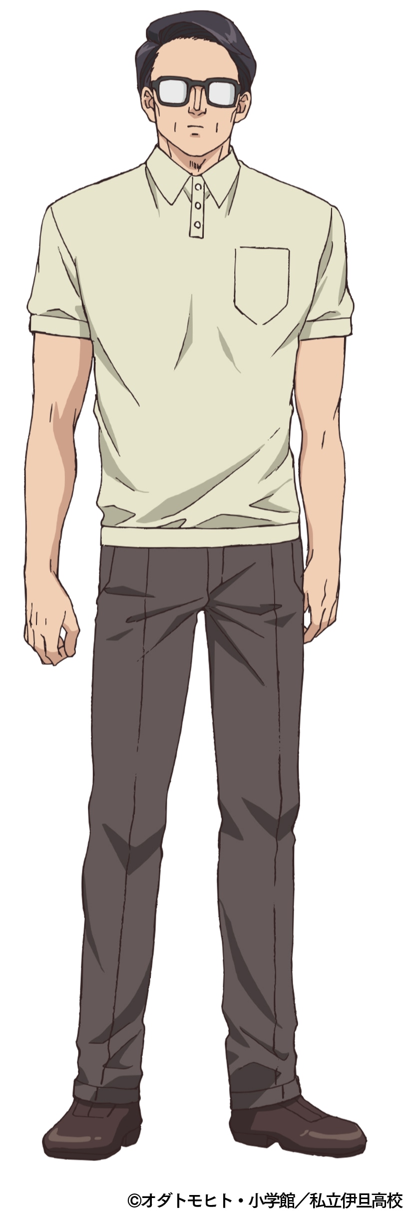 古見将賀（CV：星野充昭）のキャラクタービジュアル。古見さんのお父さん。口数が少ないため、親子間でも積極的なコミュニケーションはないように外からは見えるが、無言でも会話が成立したり、必要なタイミングでプレゼントを渡したりなど、しっかり娘と通じ合っている。