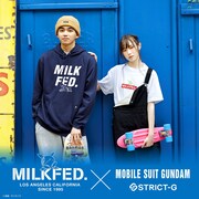 「機動戦士ガンダム」とファッションブランド・MILKFED.（ミルクフェド）のコラボレーションアイテムバナー。