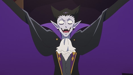 TVアニメ「吸血鬼すぐ死ぬ」第1話の場面カット。