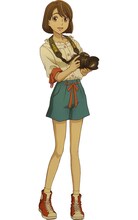 チボリ（CV：花澤香菜）のキャラクタービジュアル。中学生のときにロウマの住む田舎町に引っ越してきた、写真が大好きな少女。朗らかな笑顔が魅力的で誰からも注目されていた。