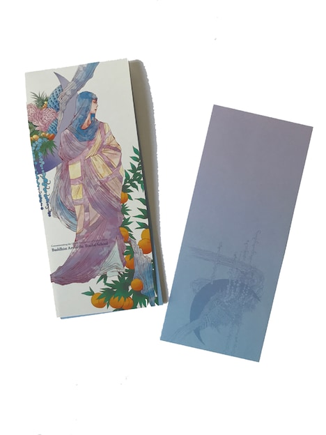 「阿・吽」とのコラボによる一筆箋。画像左から表紙、中面。税込550円。