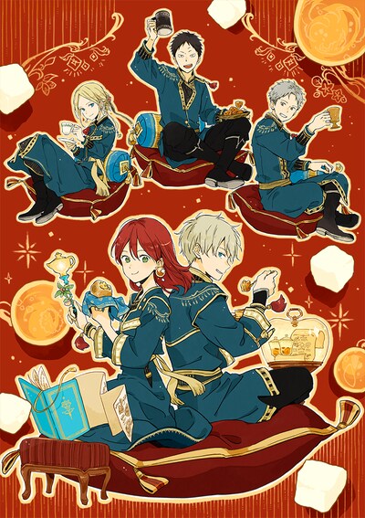 あきづきが描き下ろした「15th Anniversary 『赤髪の白雪姫』コラボレーションカフェ」のイラスト。