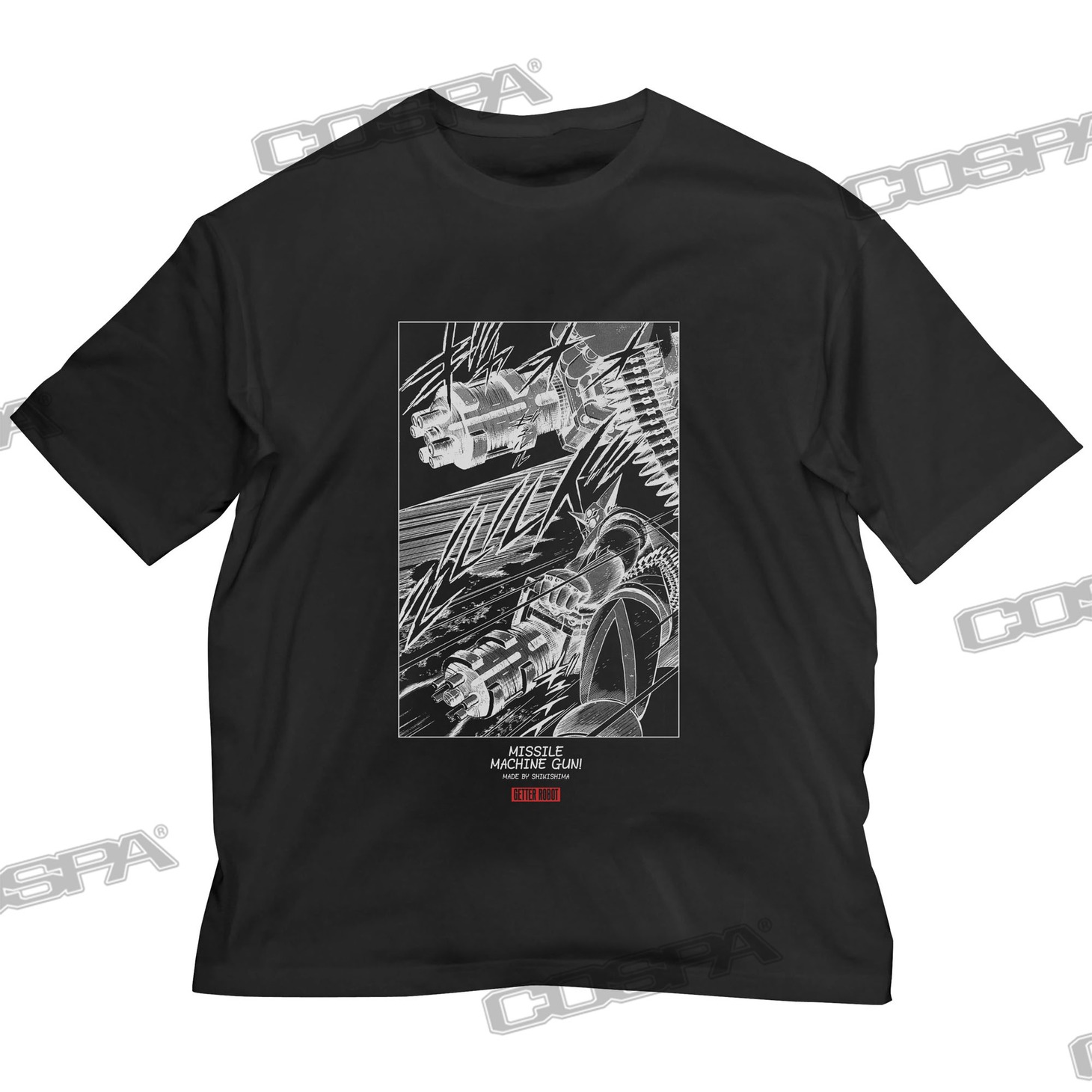 「ゲッターロボ」より、「原作版 ゲッターロボ ミサイルマシンガンVer. ビッグシルエットTシャツ（BLACK）」。(c)永井豪・石川賢／ダイナミック企画